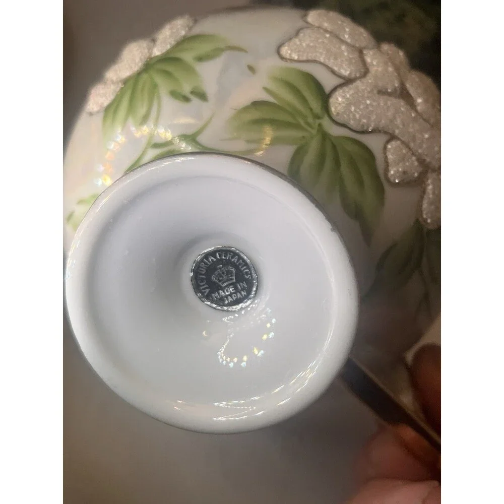 Vintage Japanese Moriage Beaded Lusterware Tea Cup Saucer Victoria Ceramics